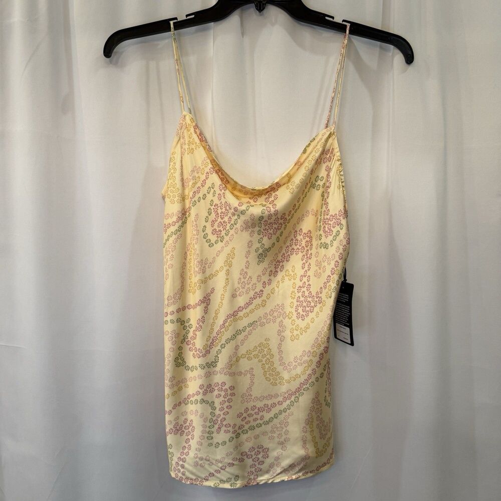 Silky Satin Chaser Daisy Print Cami Tank Top Y2K S